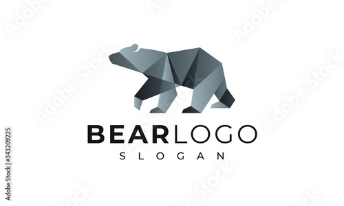 Origami Bear Logo. Geometrical Abstract Black Bear Vector Logo. Paper Outdoor Grizzly Bear Logo.