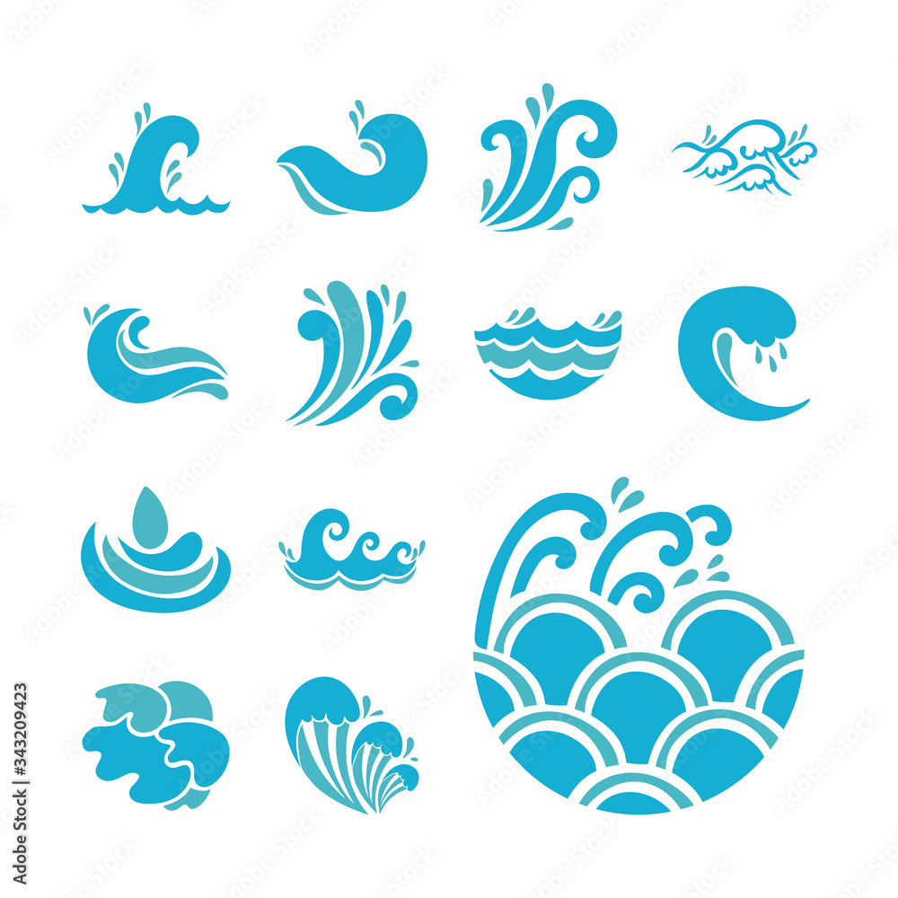 bundle of waves ocean set icons bundle of waves ocean set icons