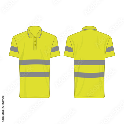 yellow reflective safety polo shirt for people isolated vector front and back for promotion on the white background