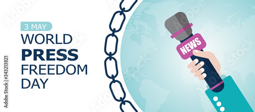 Blue banner for World Press Freedom Day with microphone