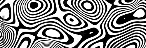 Vector optical illusion with black and white lines. Abstract curve background.