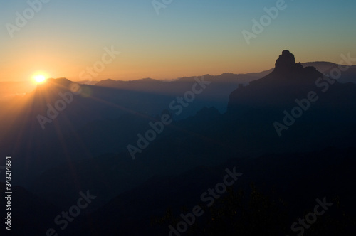 Roque Bentaiga at sunset in The Nublo Rural Park. Gran Canaria. Canary Islands. Spain.