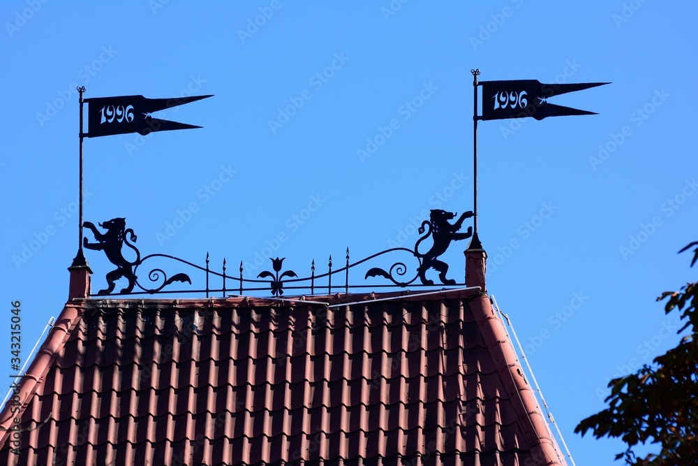 Old weather vane on the building Old weather vane on the building