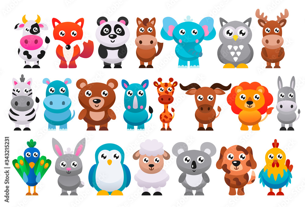 Fototapeta premium Collection of cute cartoon animals. Vector illustration.