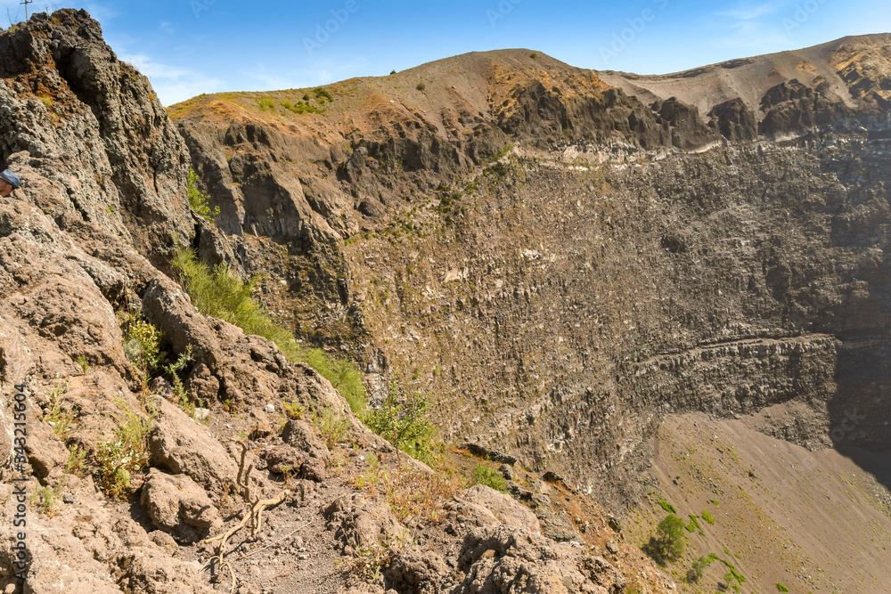 NAPLES, ITALY - AUGUST 2019: The crater at the summit of Mount Vesuvius on the outskirts of Naples.