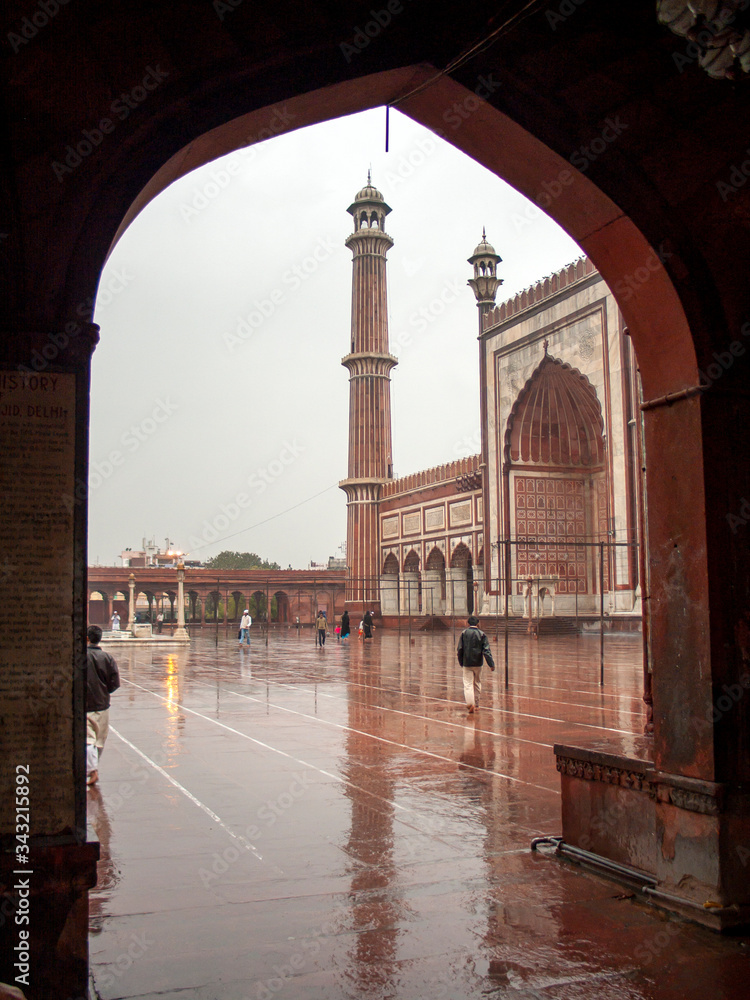 Jama Masjid of Delhi, is one of the largest mosques in India at rainy day