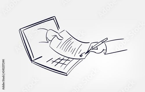 line doodle vector sketch design sign contract electronic laptop hand pen