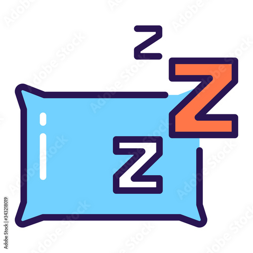 Sleep color line icon. Pillow with letters Z. Home leisure. 
