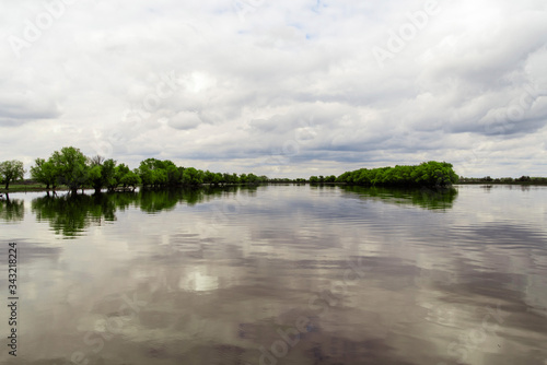 A river that overflowed its banks.Spring flood