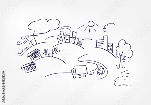 landscape sustainability abstract vector concept doodle line sketch illustration clip art