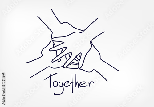 together hands frienship abstract vector concept doodle line sketch illustration clip art