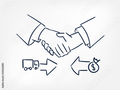 supply deal hands partners vector line doodle hand written illustration simle