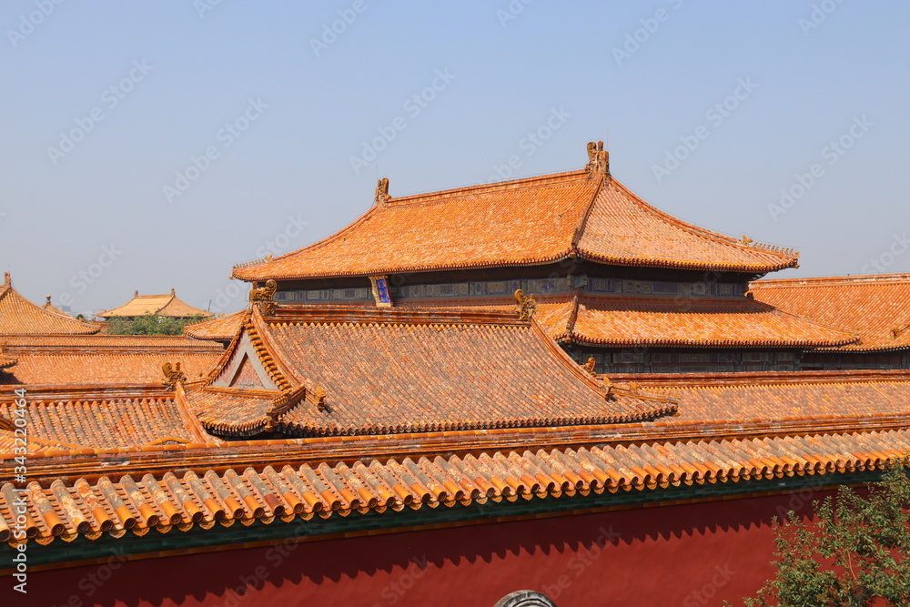 Toit d'un pavillon de la Cité interdite à Pékin, Chine Toit d'un pavillon de la Cité interdite à Pékin, Chine