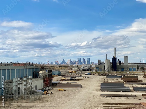 Calgary skyline in the distance with industrial park in the foreground