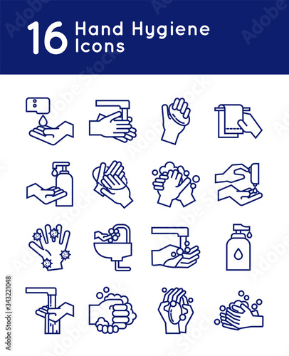 bundle of hands washing line style icons