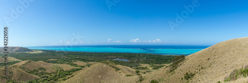 panoramic view of Gouaro Deva  Bourail  New Caledonia - shark  rift in the turquoise foreground