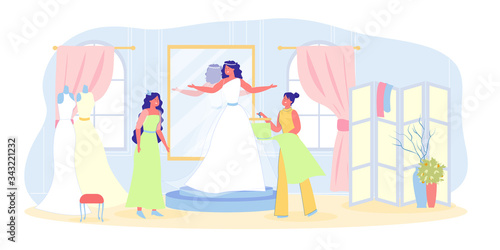 Girl Trying on Wedding Dress Prepare for Marriage