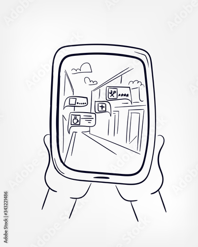augmented reality concept vector clip art line sketch illustration