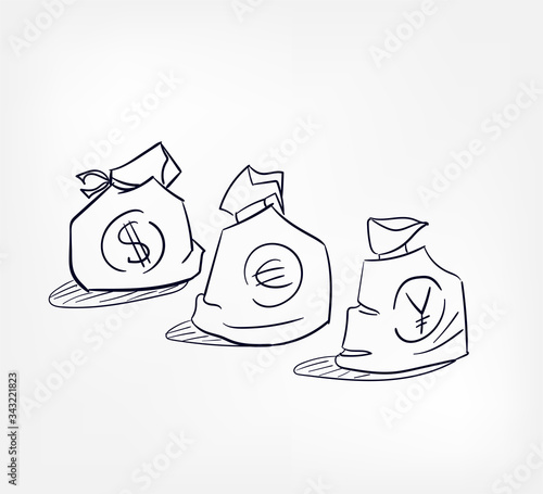 money bag concept vector clip art line sketch illustration