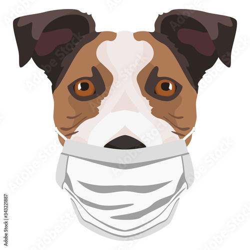 Illustration Hund Jack Russel Terrier mit Atemschutzmaske