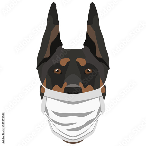 Illustration Hund Dobermann mit Atemschutzmaske