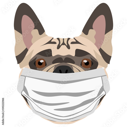 Illustration Hund Französische Bulldogge mit Atemschutzmaske