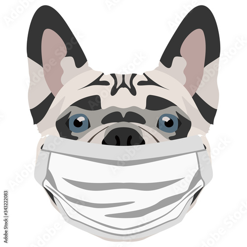 Illustration Hund Französische Bulldogge mit Atemschutzmaske