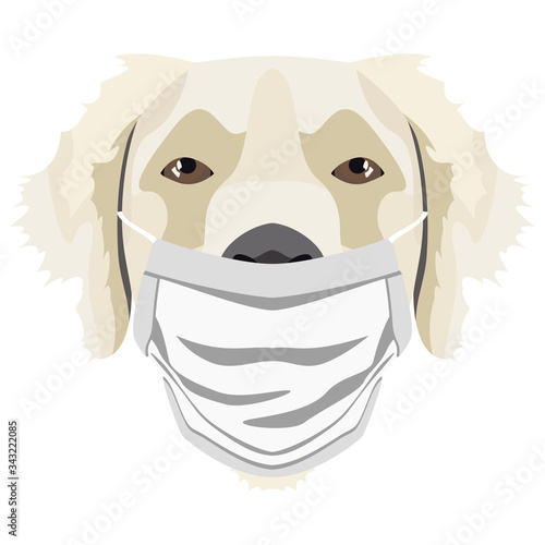 Illustration Hund Golden Retriever mit Atemschutzmaske