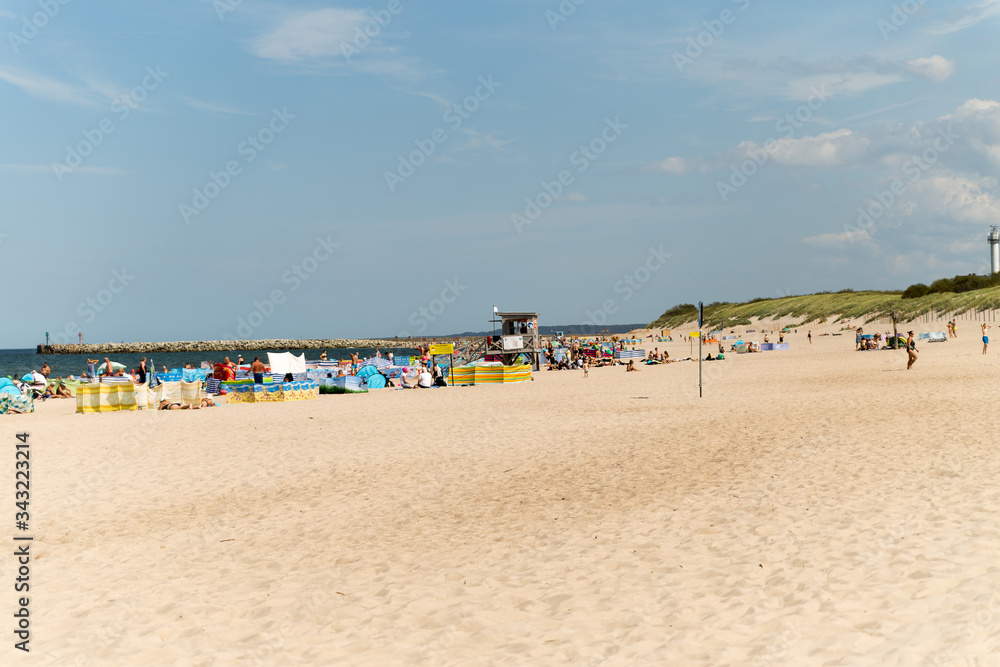 beach with umbrellas