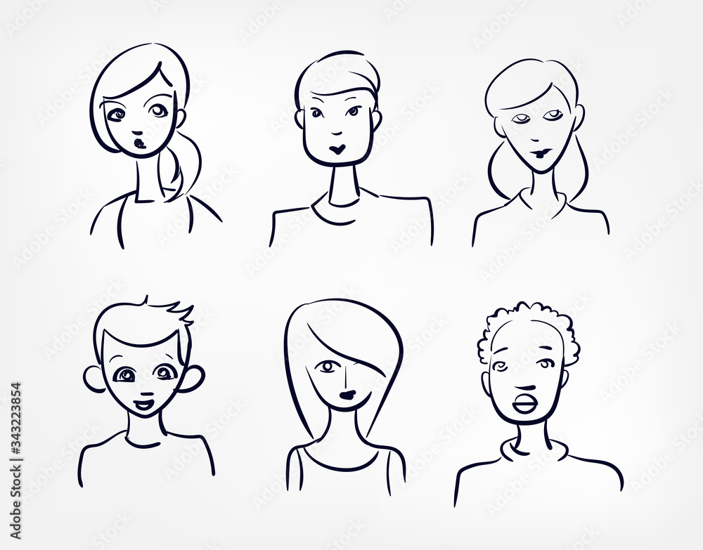 set portrait vector doodle hand drawn line illustration symbol set portrait vector doodle hand drawn line illustration symbol