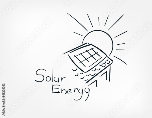 solar energy roof line art doodle vector symbol sign concept