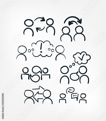 people communication line art doodle vector symbol sign concept set