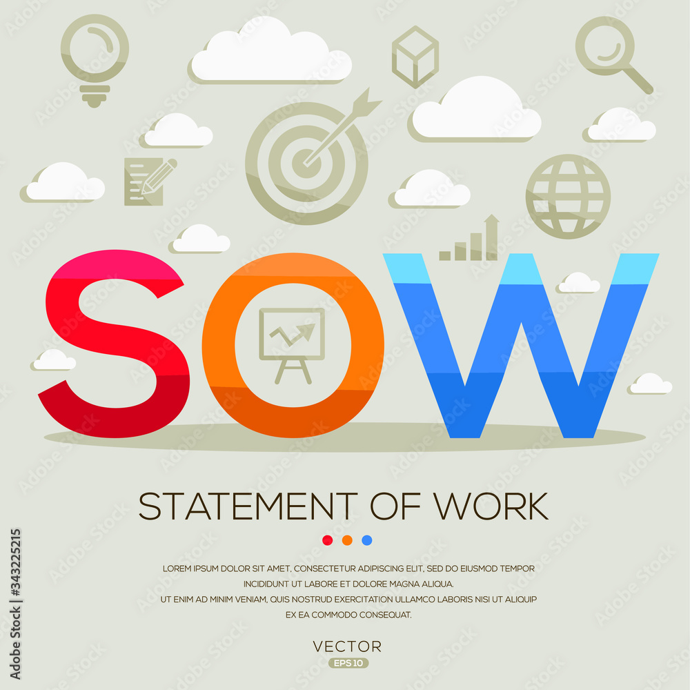 SOW mean (statement of work) ,letters and icons,Vector illustration