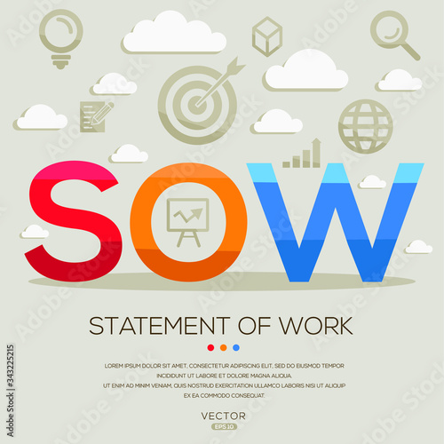 SOW mean (statement of work) ,letters and icons,Vector illustration.