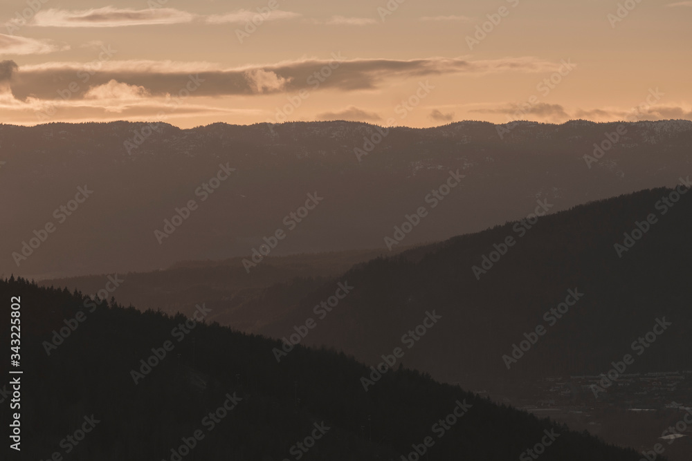 Evening landscape with Layers of mountain.