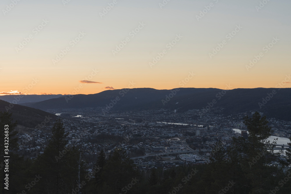 Drammen city view from Nordbykollen.