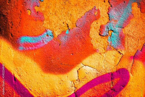 Closeup of colorful urban wall texture. Modern pattern for wallpaper design. Creative urban city background. Abstract open composition. photo