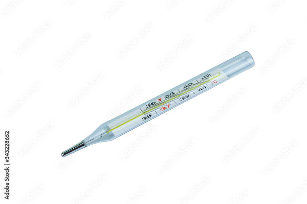 Mercury thermometer isolated on a white background. Healthcare and medicine concept Mercury thermometer isolated on a white background. Healthcare and medicine concept