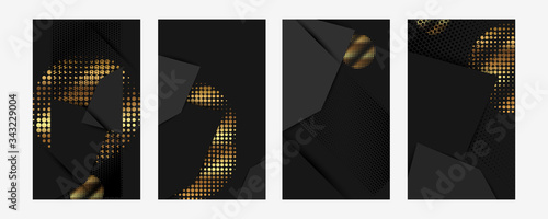 Black and gold templates set for designe applications. Golden abstract modern vector stock background