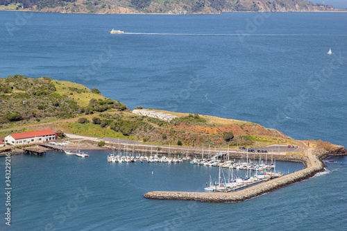 View on Horseshoe Bay and Battery Yates from Ridge Battery view point. Scenic places of San Francisco, California, USA photo