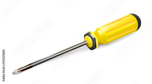 Canvas Print Yellow professional realistic screwdriver with a plastic handle