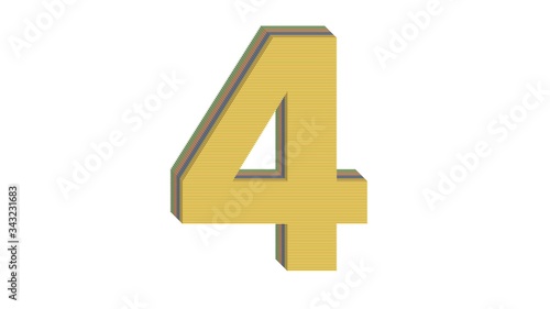 3D NUMBER MADE OF 4 COLORED FLAT BLOCK WITH WHITE BACKGROUND : 4 FOUR