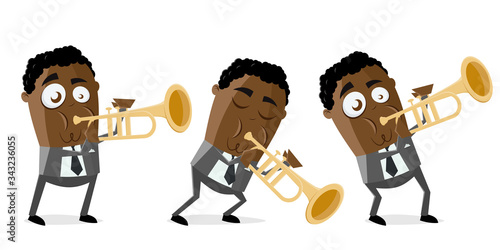 funny vector illustration of a cartoon jazz trumpeter