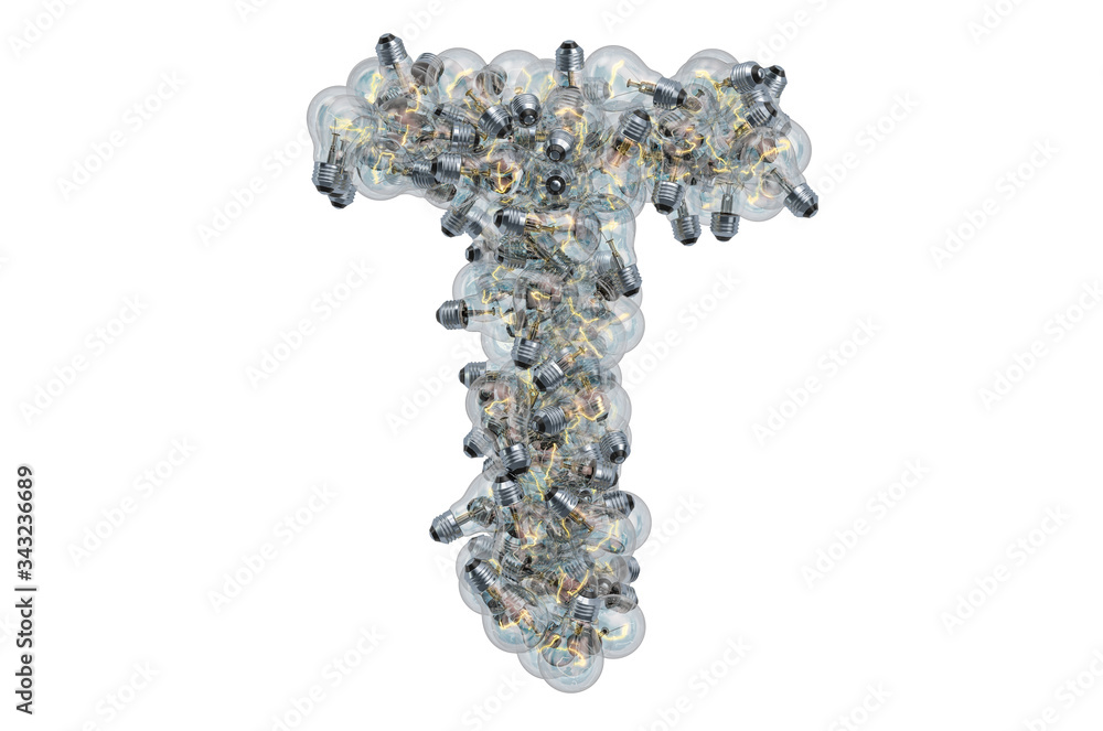 Letter T from light bulbs, 3D rendering Letter T from light bulbs, 3D rendering