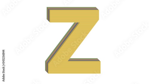 3D ENGLSIH ALPHABET MADE OF 4 COLORED FLAT BLOCK WITH WHITE BACKGROUND : Z