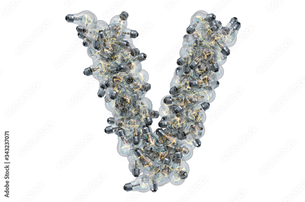 Letter V from light bulbs, 3D rendering Letter V from light bulbs, 3D rendering