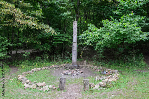 Photos temple of Dagboga, a pagan idol in the mountain forest of Shapsugi