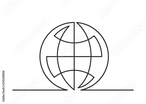 Continuous line drawing of Globe with meridians and parallels. Vector illustration
