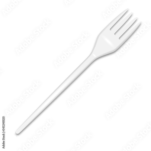 Vector 3d Realistic Cutlery - White Plastic Disposable Fork Icon Isolated on White Background. Top View. Design template  Mock up for Graphics  Branding Identity  Printing