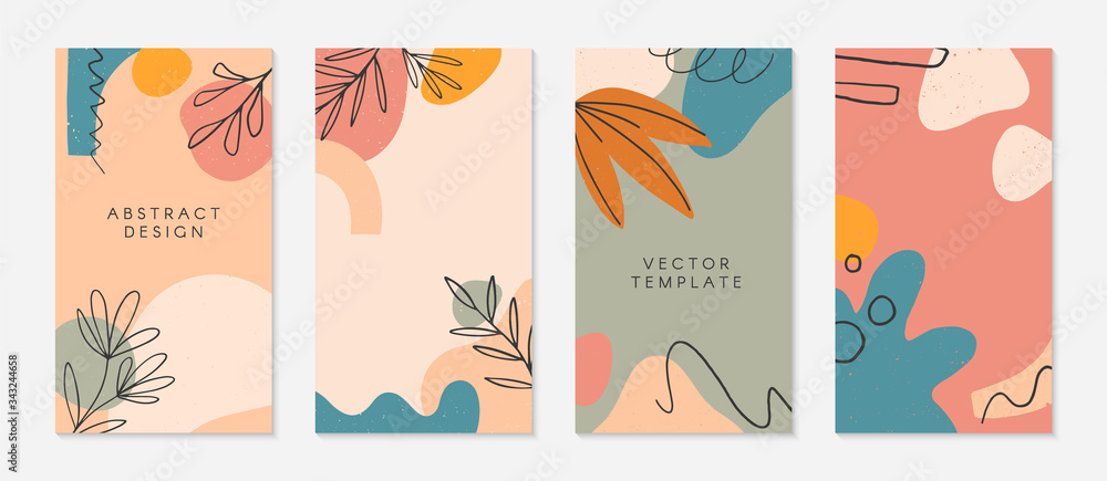 Bundle of creative stories templates with copy space for text.Modern vector layouts with hand drawn organic shapes and textures.Trendy design for social media marketing,digital post,prints,banners.